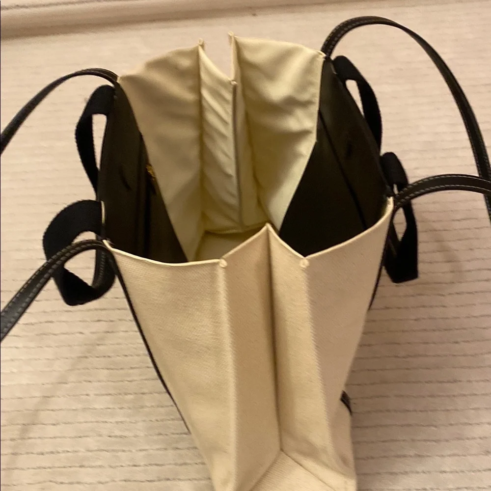 Charles & Keith Cream Canvas Tote with Black Trim